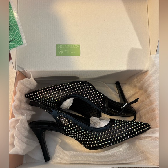 Pointed Toe Slingback Slip-on Rhinestones Heels - Picture 7 of 9